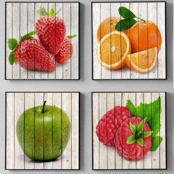 4 cuadros de frutas varios colores con marco para darle vida a tu cocina.